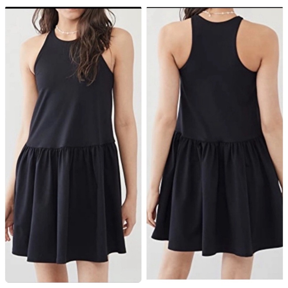 NWT Susana Monaco Drop Waist Ruffle Mini Dress XS Black 0321SUPD00791 Sleeveless